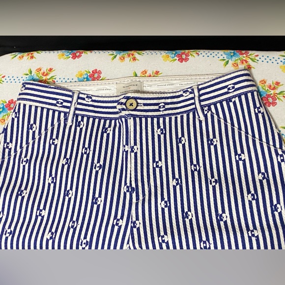 Anthropologie The Essential Slim Blue & White Striped Pants - Picture 3 of 9